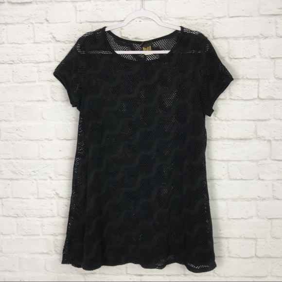 Dotti Other - Dotti Black Mesh Wavy Print Tshirt Swim Cover Up L